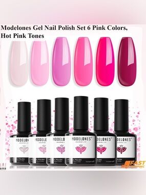Modelones Pink Gel Nail Polish Set - 6 Hot Pink Tones